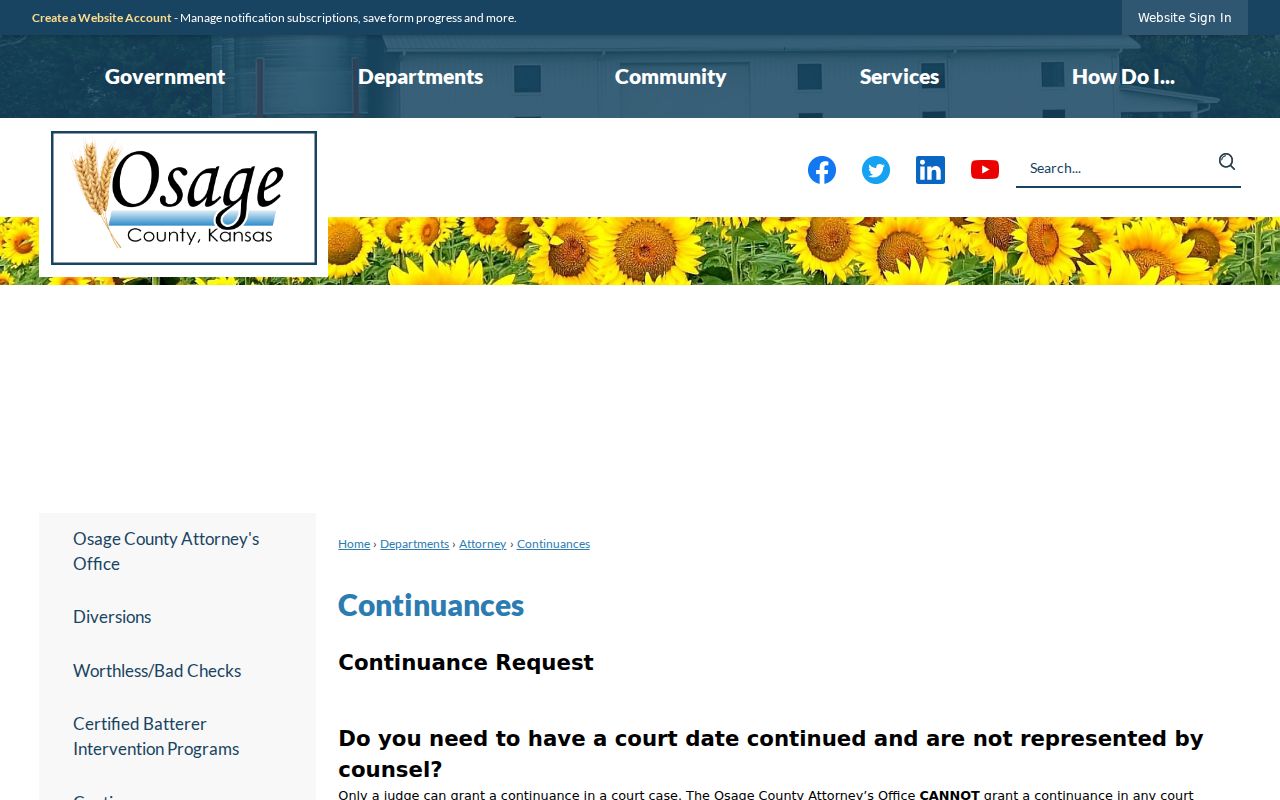 Osage County court schedule continuance procedure