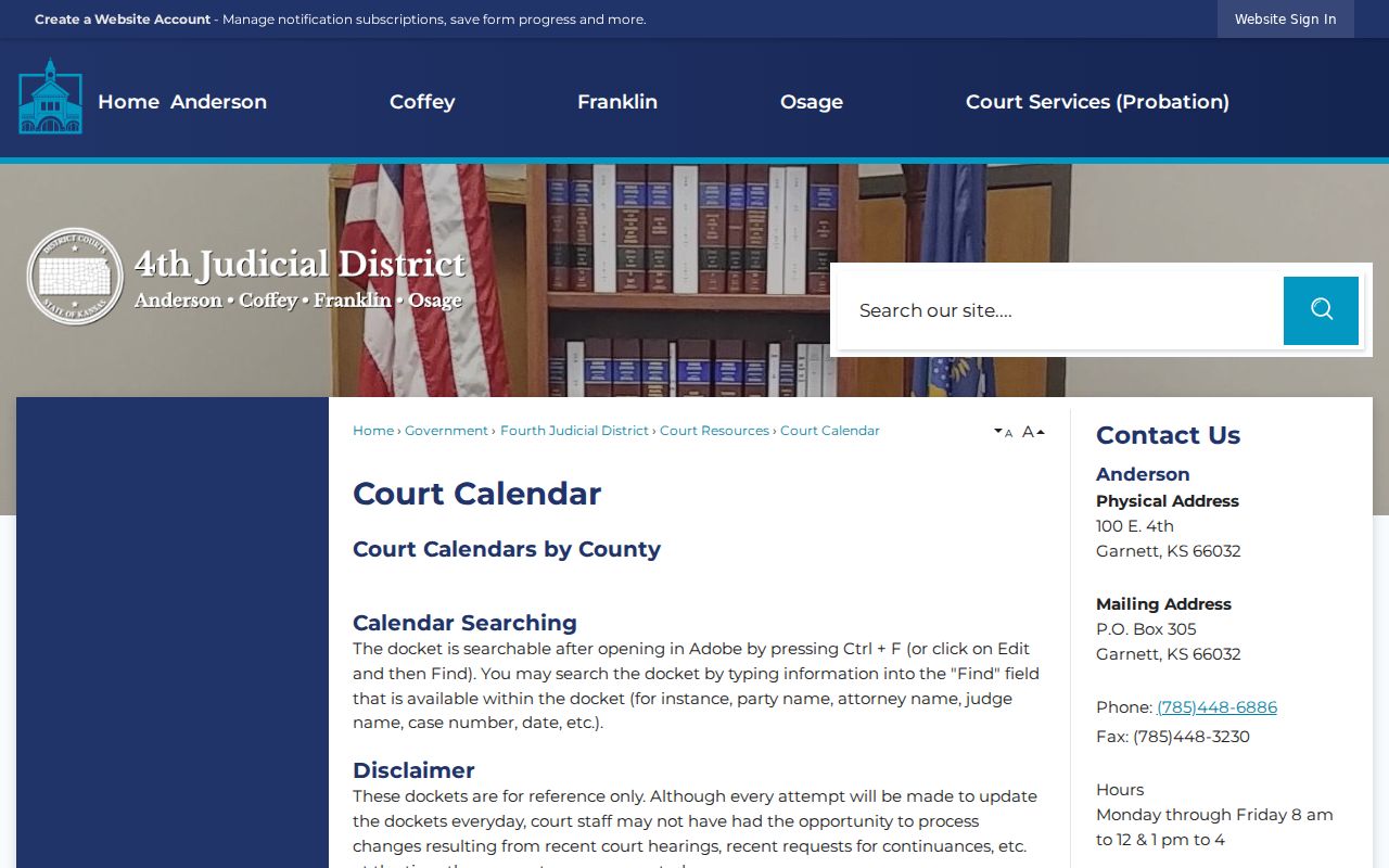 Osage County court schedule PDF index