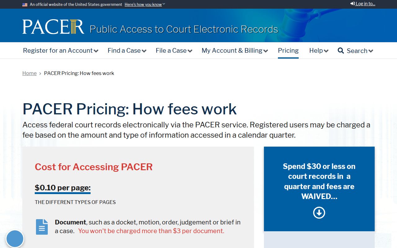 Osage County court case records federal PACER fee information