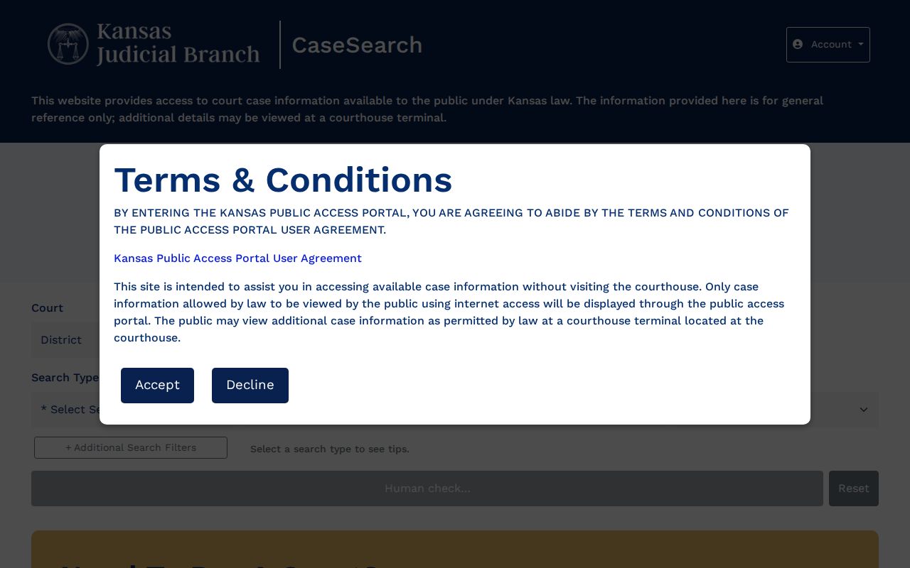 Kansas Case Search form for an Osage County court docket search
